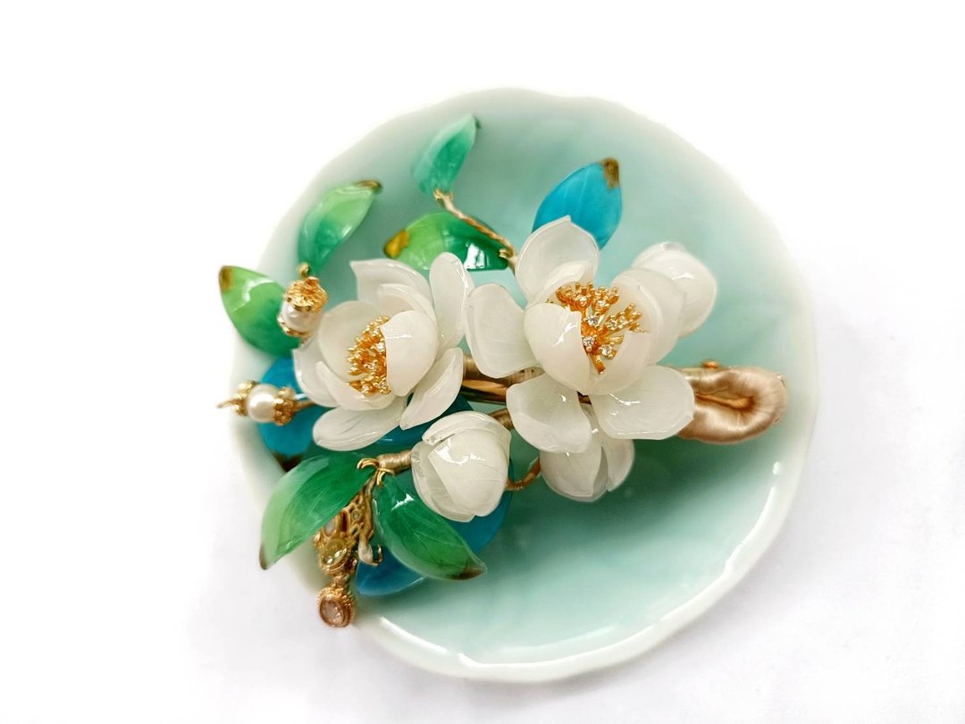 雪白茉莉 古风热缩花发夹饰品仙气发饰配件 - 发饰 - 其他材质 白色