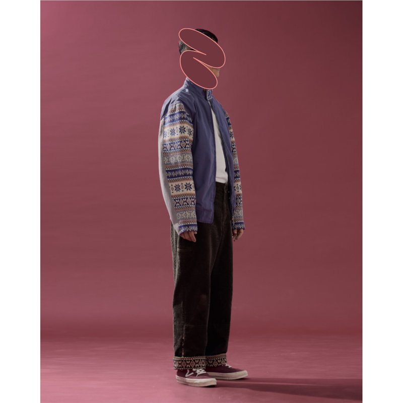 RENASCENCE 蓝色拚接缇花袖夹克 - 男装外套 - 棉．麻 蓝色