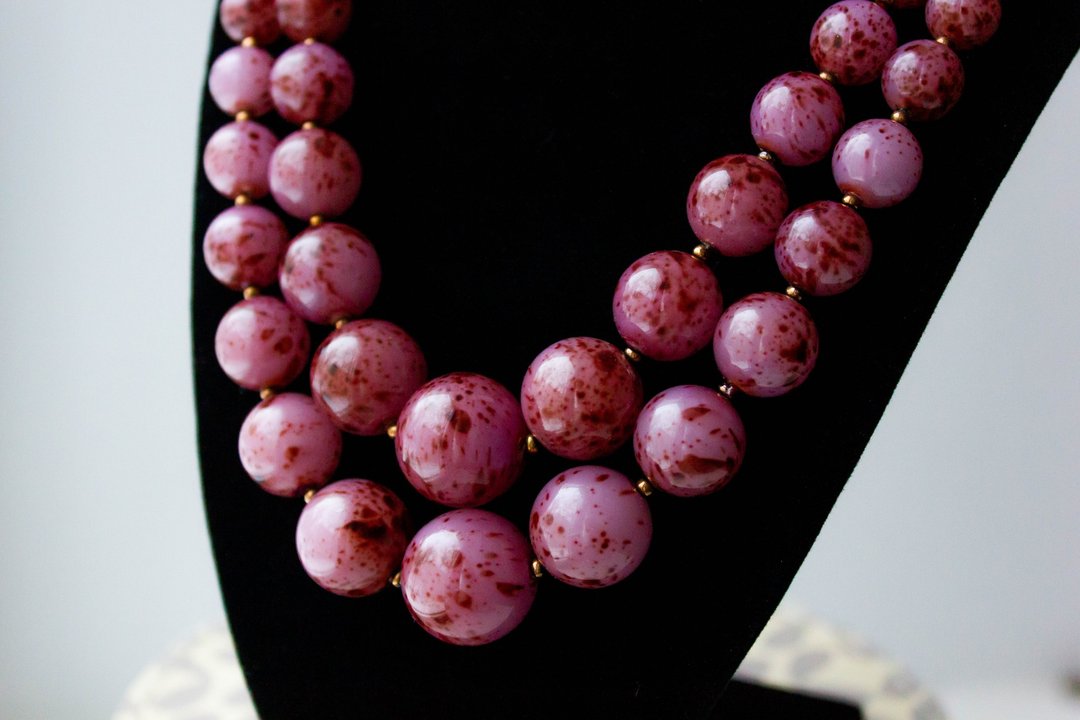 Vintage purple beaded necklace Two strand choker Russian jewelry - 项链 - 塑料 紫色