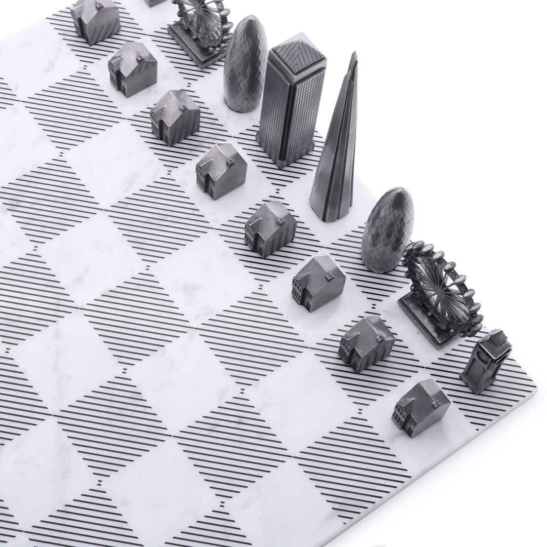 【英国 Skyline】豪华金属西洋棋-伦敦 vs. 纽约(大理石棋盘) - 桌游/玩具 - 其他金属 银色