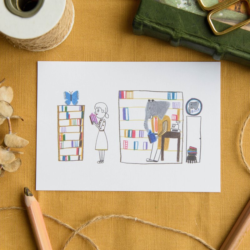 “大象书店”插画故事明信片 - 卡片/明信片 - 纸 橘色
