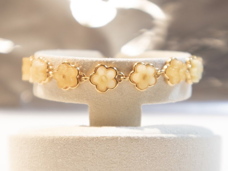 925 silver AMBER 波兰天然琥珀蜜蜡花手链 - 手链/手环 - 宝石 金色