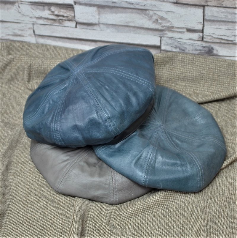 贝雷帽 羊皮艺术家 海军蓝 扁帽 韩风 圣诞礼盒 礼物 - 帽子 - 真皮 蓝色