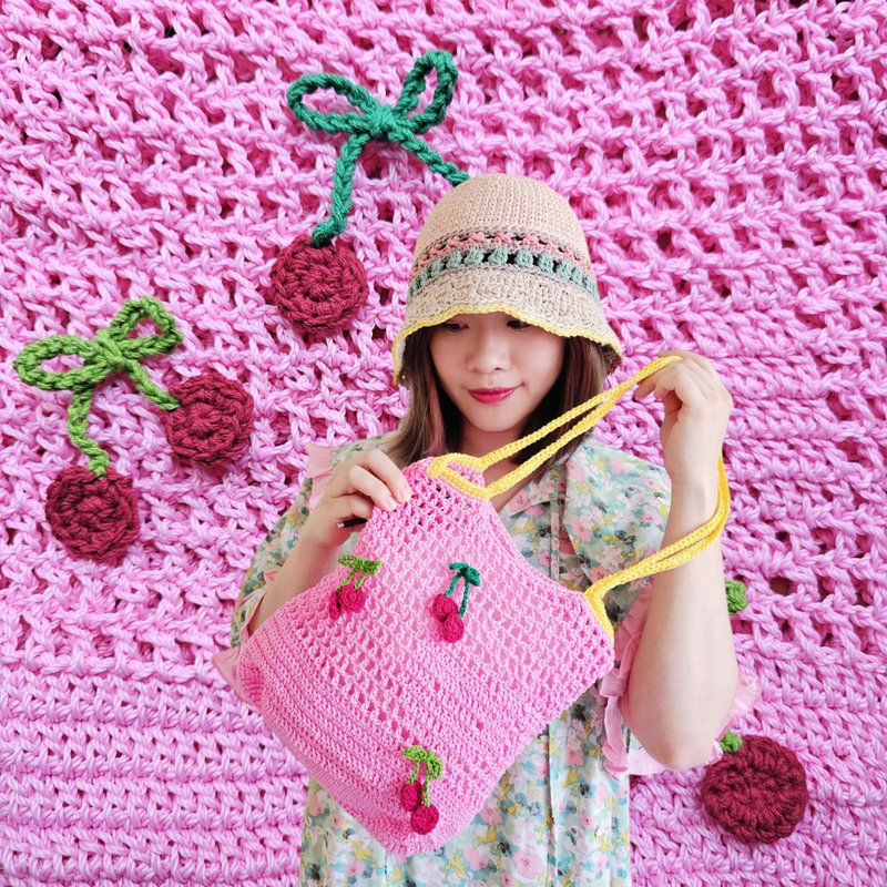 时髦编织网包 - 甜樱 - 侧背包/斜挎包 - 防水材质 粉红色