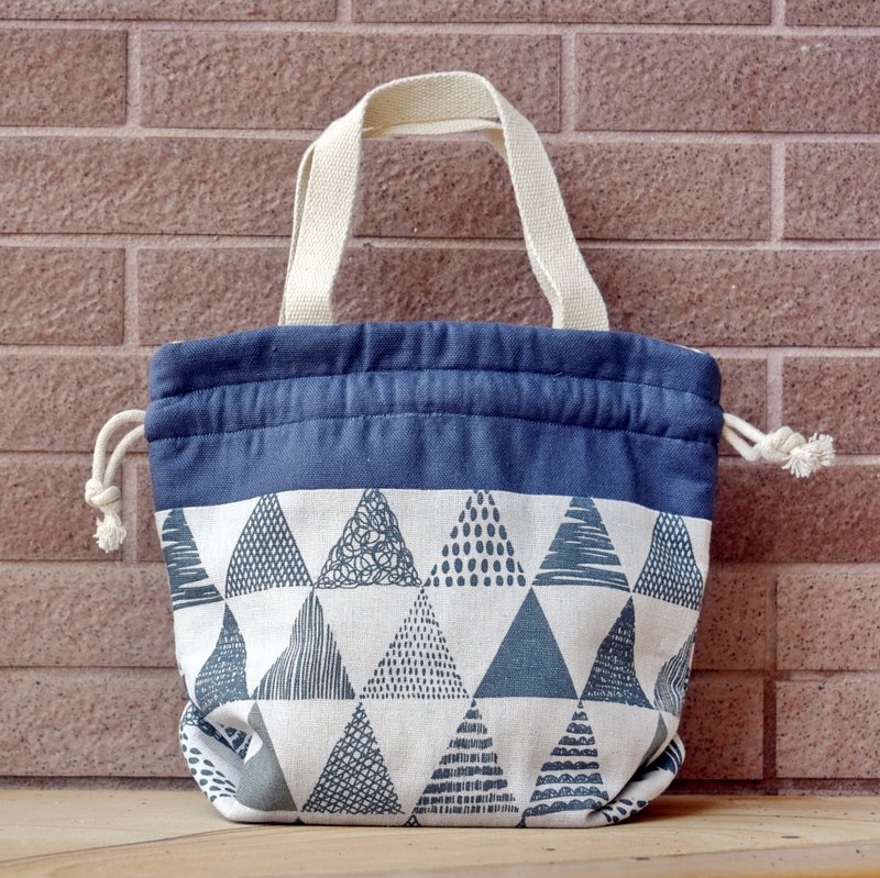 三合一肩背/斜背/手提束口水桶包 ~ 三角形图案(A76) - 侧背包/斜挎包 - 棉．麻 灰色