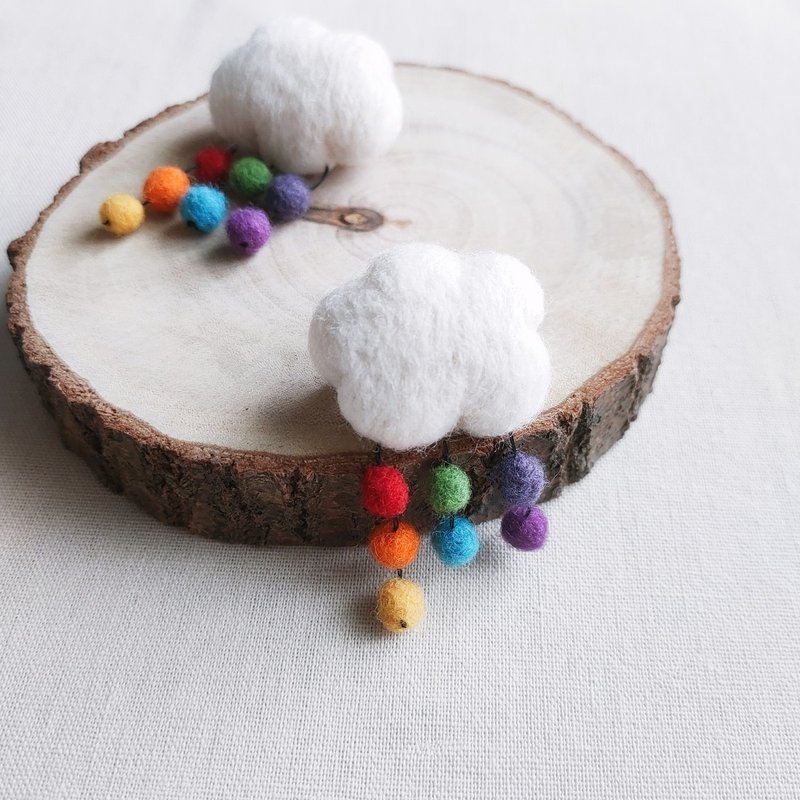 【手作羊毛毡】彩虹雨别针吊饰 - 胸针 - 羊毛 多色
