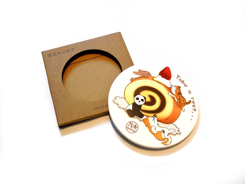 动物陶瓷吸水杯垫~甜点系列~动物蛋糕卷 - 杯垫 - 陶 多色