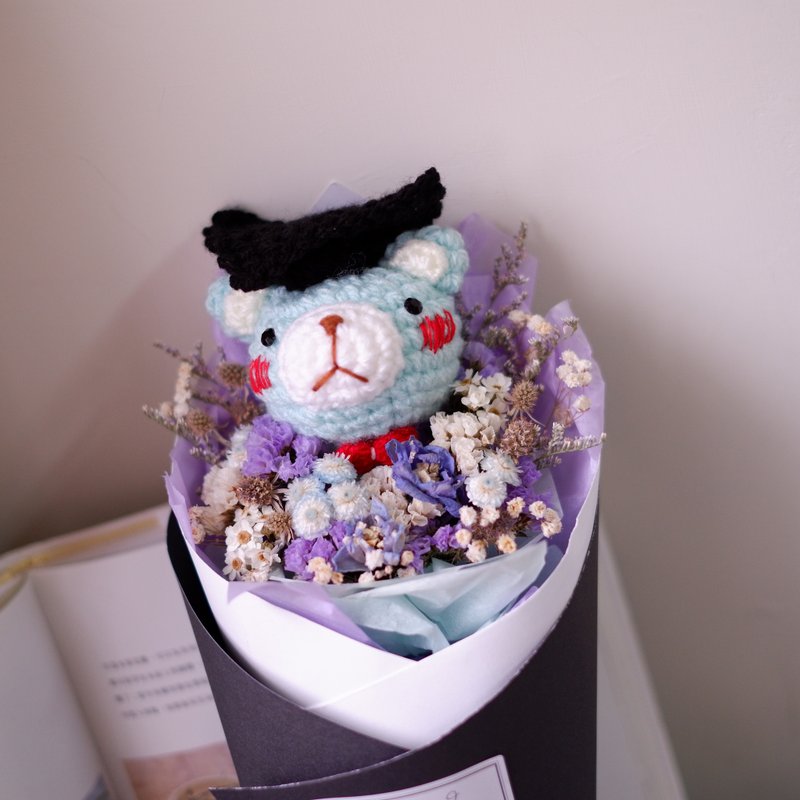 未完待续| 手工毕业熊干燥花 长花束 钩针娃娃tiffany蓝熊款 预购 - 干燥花/捧花 - 植物．花 蓝色