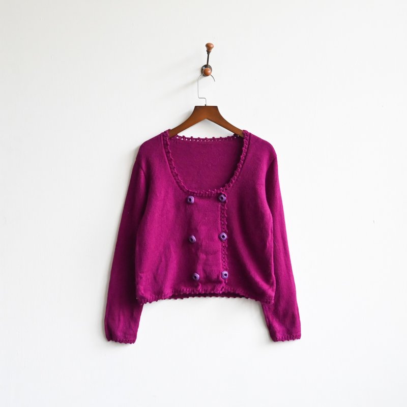 【蛋植物古着】紫阳花道开襟古着毛衣 - 女装针织衫/毛衣 - 其他人造纤维 