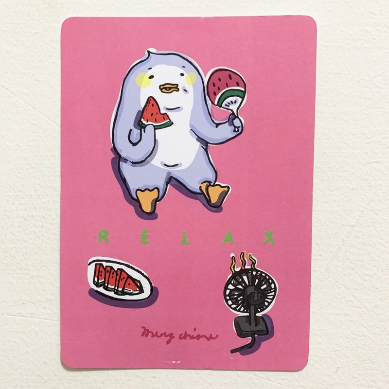 企鹅居家明信片-西瓜鹅 - 卡片/明信片 - 纸 粉红色