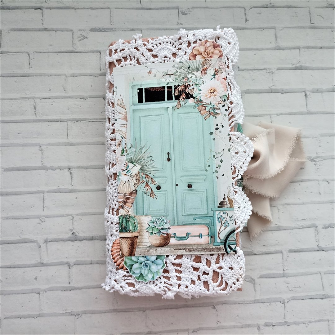 Santorini junk journal handmade Holiday travel notebook completed Sea diary - 笔记本/手帐 - 纸 绿色