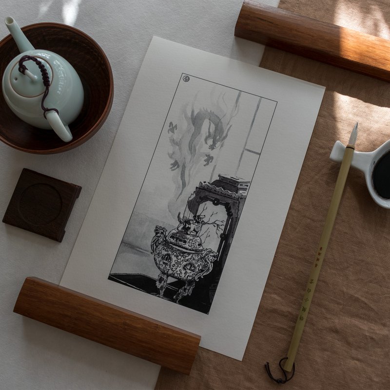 Art Print Incense burner inspired by Mo Dao Zu Shi /A4  Directly from the Artist - 海报/装饰画/版画 - 纸 黑色