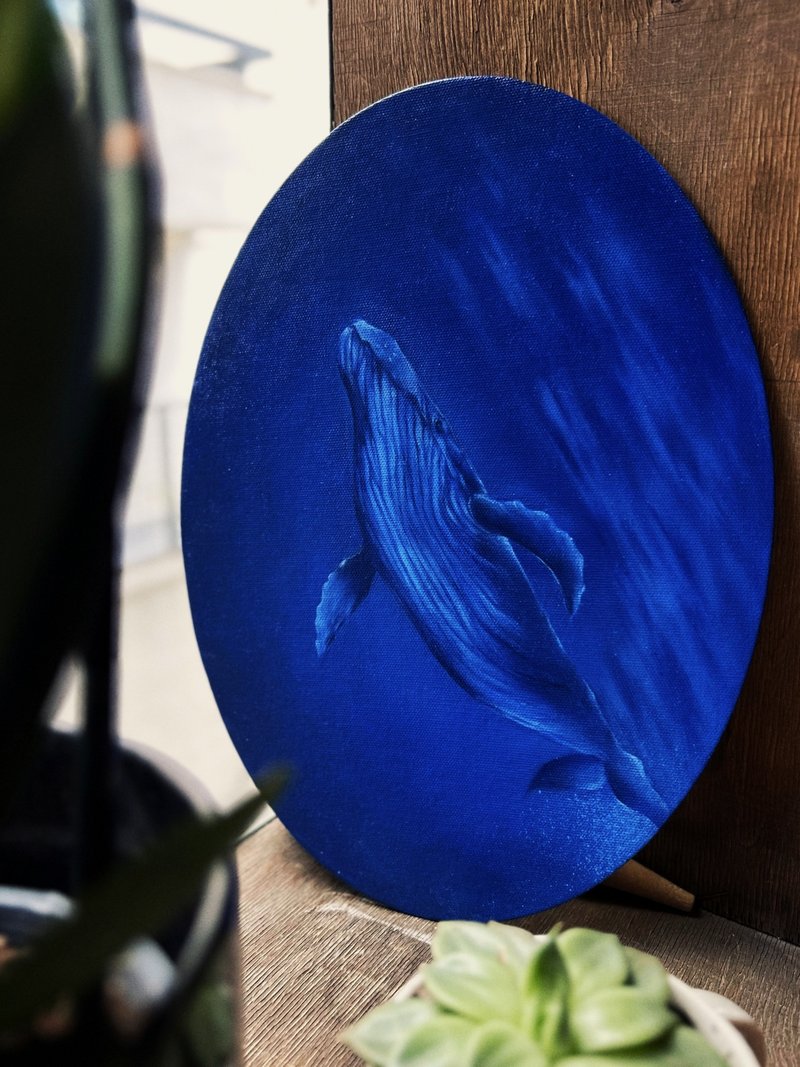 鲸鱼油画 水下原创艺术品 海洋墙面装饰画 椭圆形画布 - 墙贴/壁贴 - 其他材质 蓝色