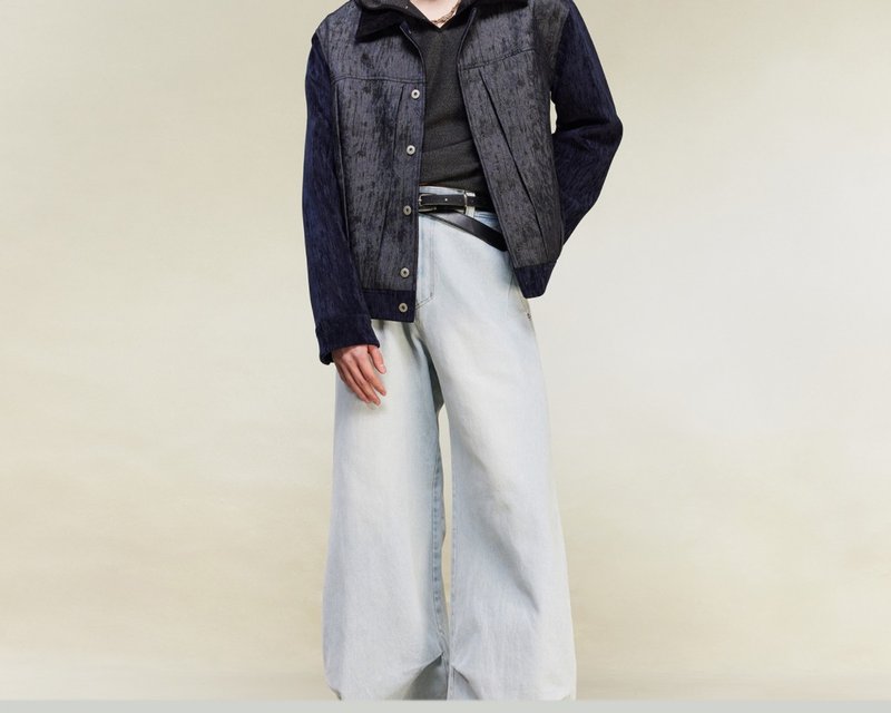 【一刀流】镰刀结构长裤/弯刀打褶牛仔长裤 - 男士长裤 - 聚酯纤维 多色