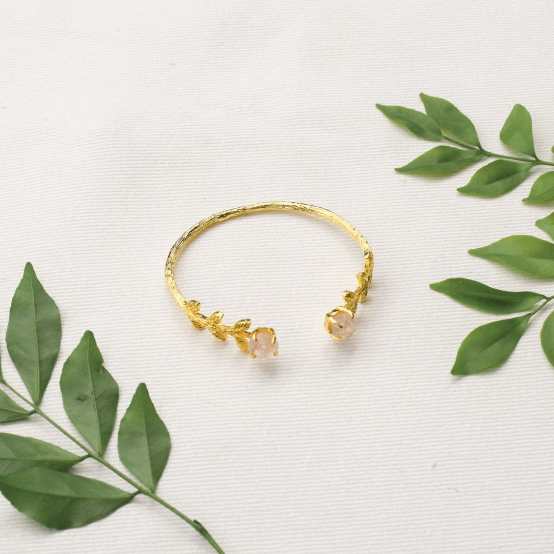 Leaf stone bangle - 手链/手环 - 半宝石 银色