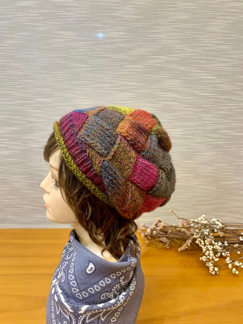 彩虹。拼接贝蕾毛线帽。。意大利线。纯手作 - 帽子 - 羊毛 