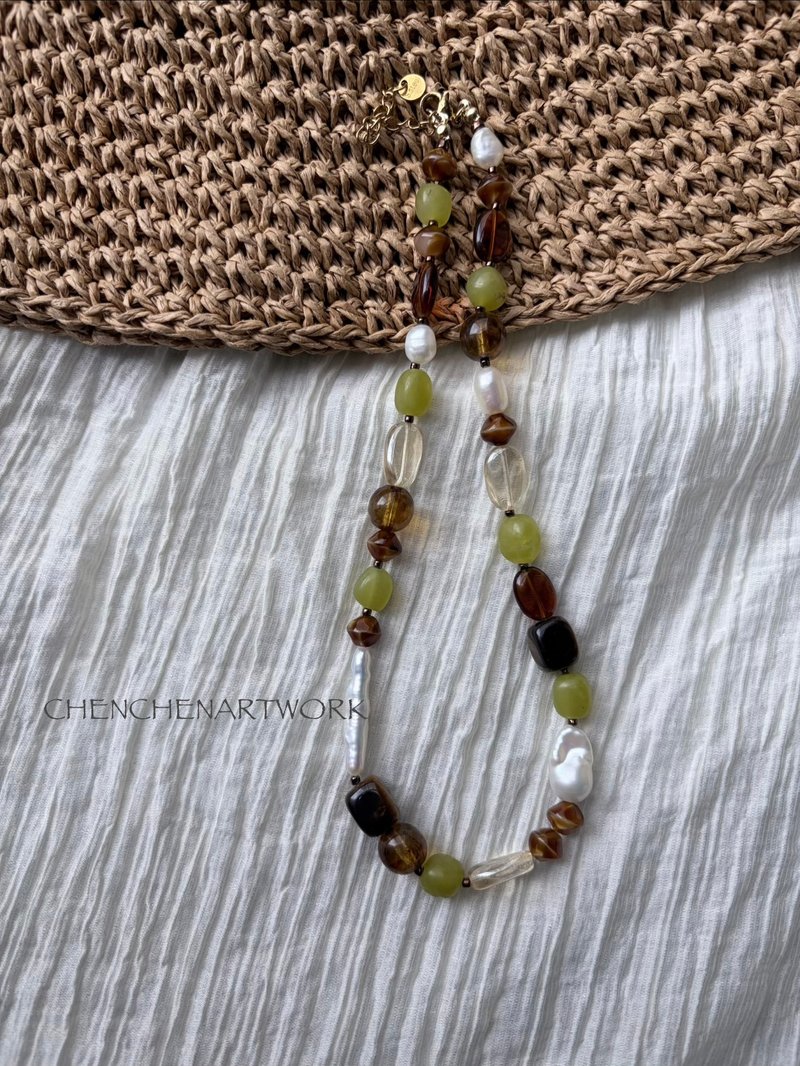 秋果琥珀 串珠 手作 串珠项链 珍珠项链 - 项链 - 其他材质 咖啡色