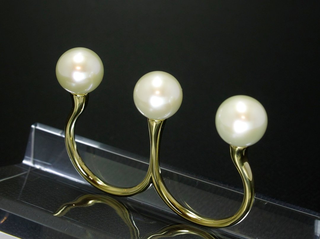 Japan Quality | Double Finger NUDE Ring Garden Eel 18K × AKOYA Pearl - 戒指 - 其他金属 金色