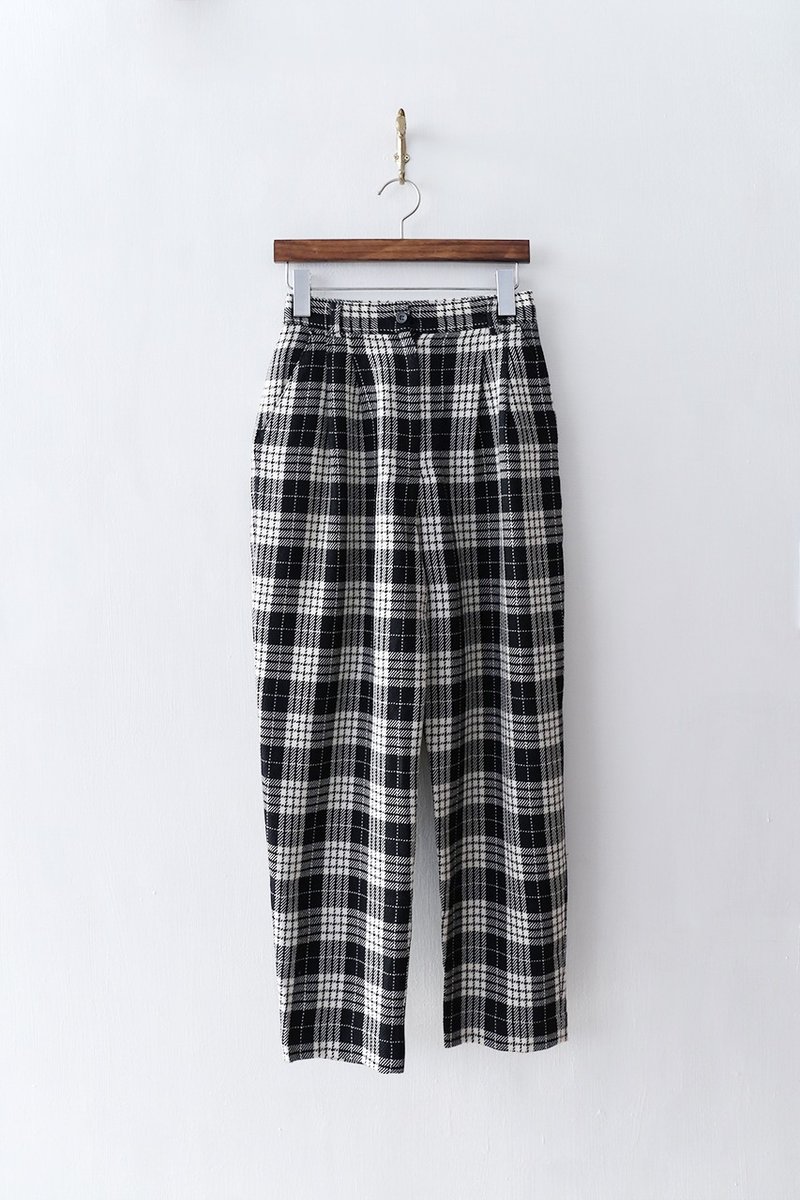 Banana Flyin’ ｜古着｜英伦男孩 黑白 格纹  毛料 保暖 厚实 长裤 - 女装长裤 - 棉．麻 