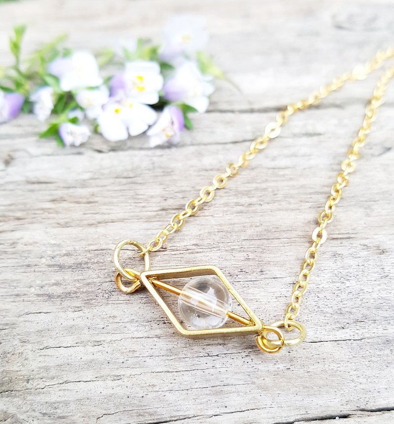 五行--金系能量石 白水晶  黄铜 定制化 手敲字母 项链  lucky stone  天然石手创 极简几何 定制化 圣诞节 情人节 生日礼物 纪念日 交换礼物 - 项链 - 其他金属 白色