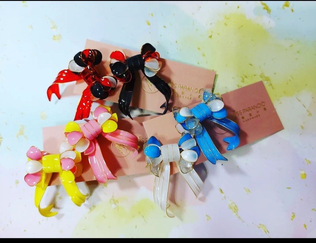 配色蝴蝶结 样品 - 耳环/耳夹 - 树脂 多色