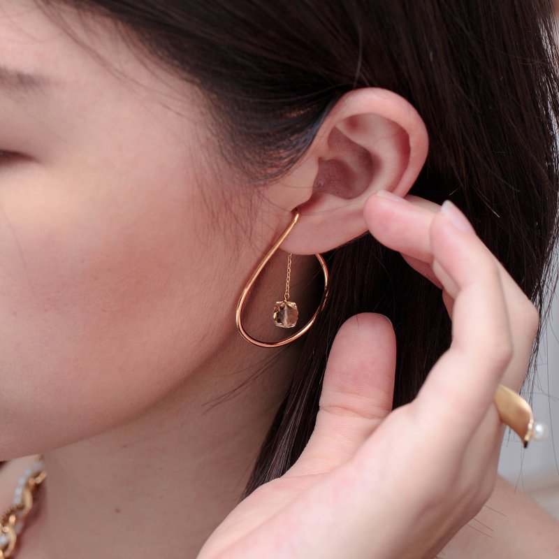 酒神香槟水晶圆弧耳窝夹 - 耳环/耳夹 - 水晶 