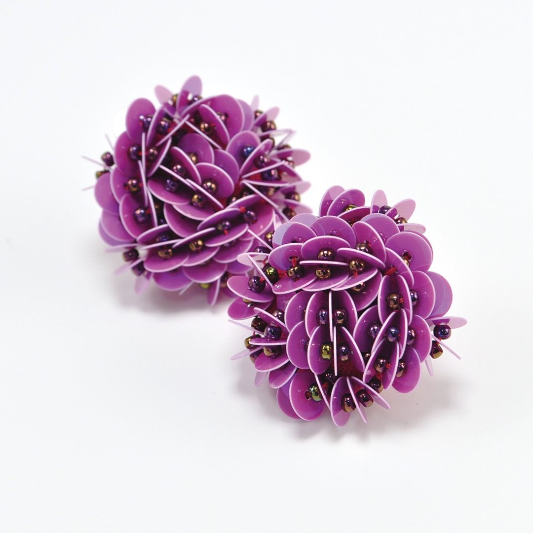 statement flower earrings, pink purple earrings, Hong Kong flower earrings, No.1 - 耳环/耳夹 - 塑料 粉红色