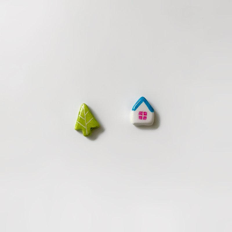 可爱小房子系列 - 手作/手绘耳环 - 耳环/耳夹 - 其他材质 多色