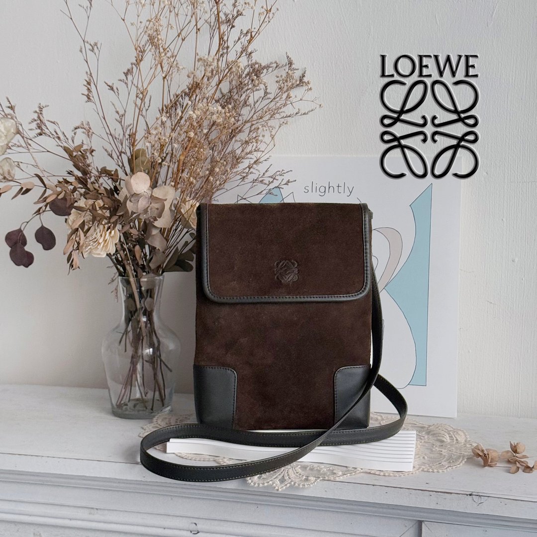 稀有极美品 LOEWE Vintage 古董麂皮肩侧背包 - 侧背包/斜挎包 - 真皮 咖啡色