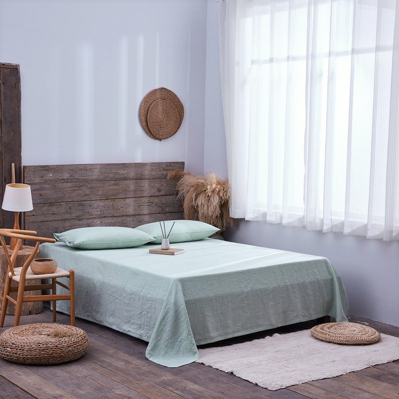 亚麻床单 清爽不粘身 亲肤抑菌 夏季舒睡透气好吸汗快  浅绿色 - 寝具 - 亚麻 绿色