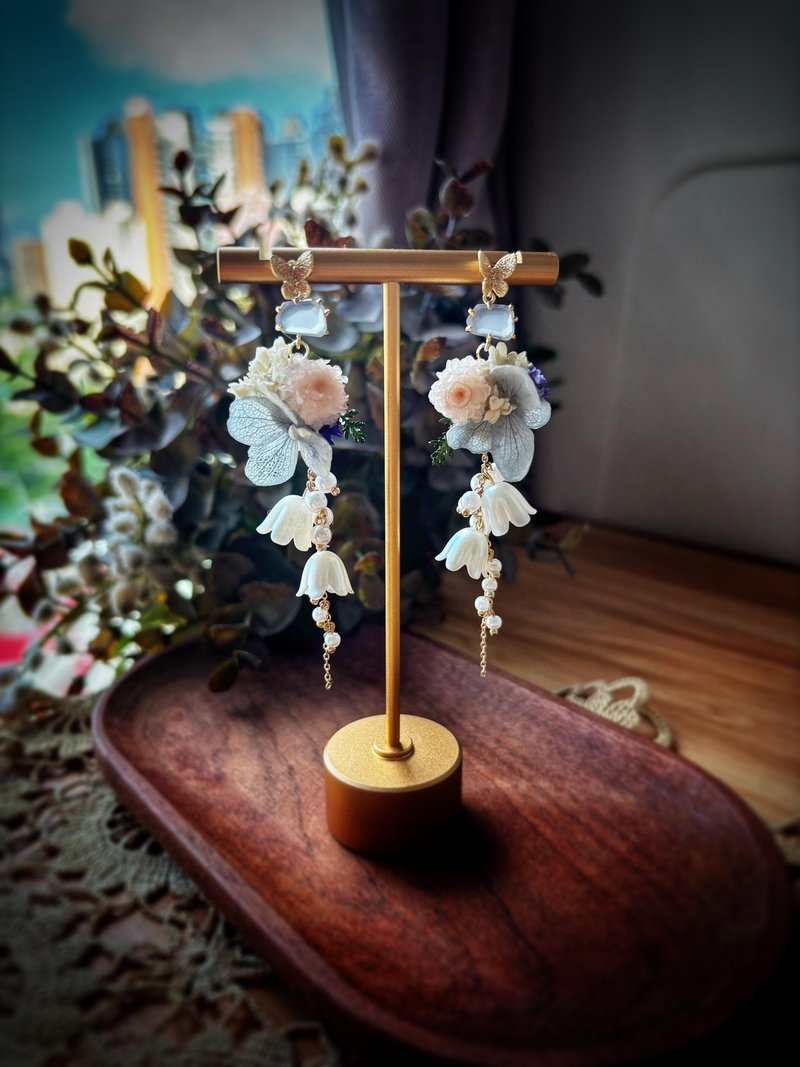 花卉元素粉色长耳环 - 耳环/耳夹 - 植物．花 粉红色