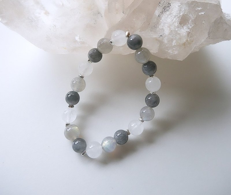 灰蓝兔毛/白幽灵/银月光-蓝莓优格安定提升直觉对应心轮喉轮 - 手链/手环 - 水晶 银色