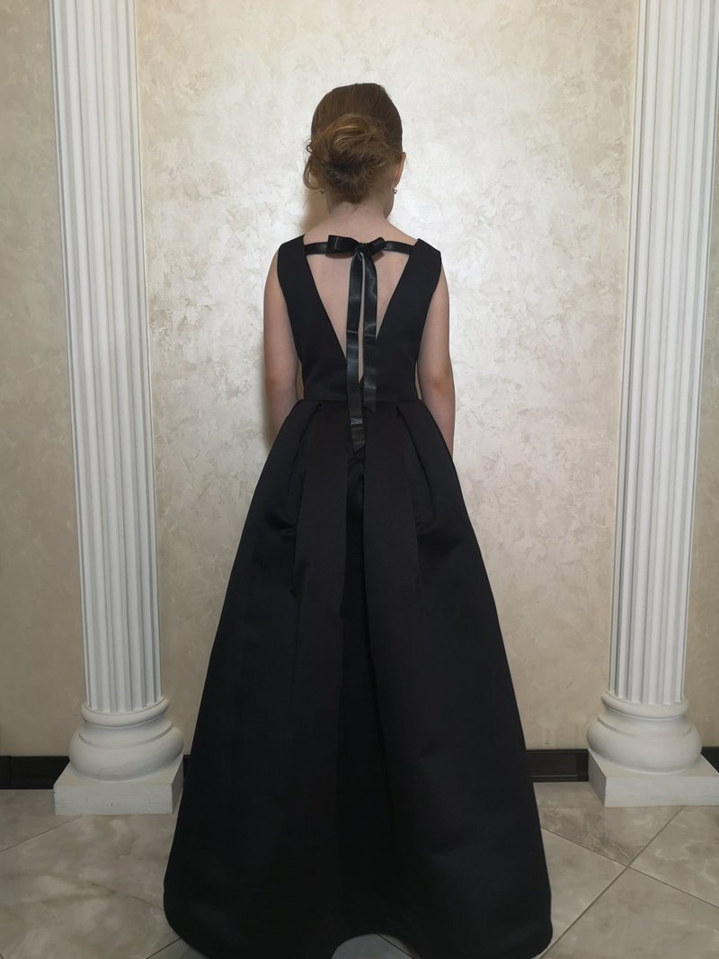 用于婚礼、生日、第一次圣餐、音乐会等的缎面花童礼服 - 童装礼服/连衣裙 - 其他材质 黑色