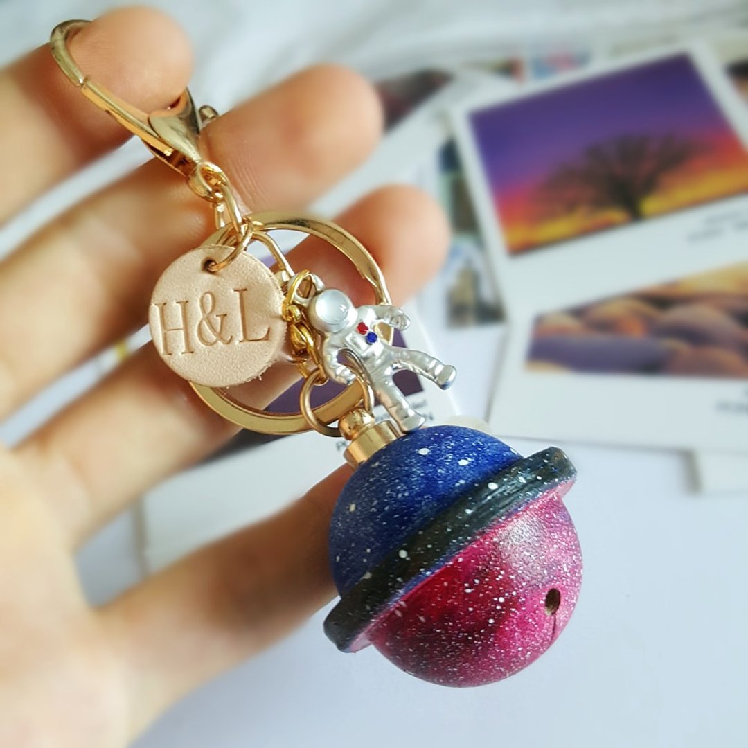 定制 星空 鑰匙圈  可刻字  皮革 钥匙扣 鑰匙包 挂饰 生日禮物  - 钥匙链/钥匙包 - 真皮 咖啡色