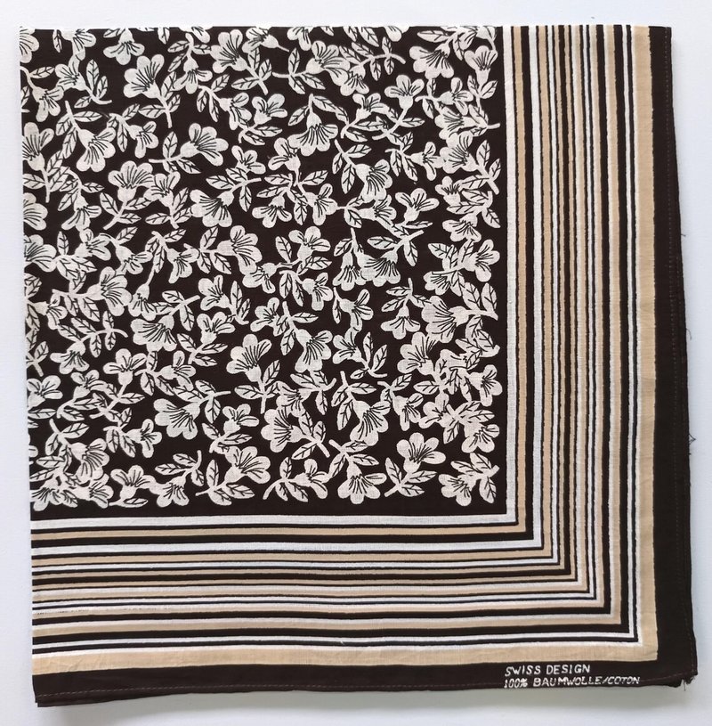 花卉条纹头巾，20.5 x 21 英寸，瑞士设计，纯棉 - 丝巾 - 棉．麻 咖啡色