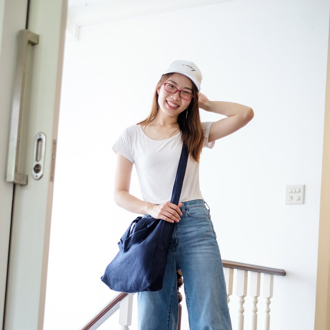 Casual 2 Ways Linen Tote Bag (Navy Blue) - 侧背包/斜挎包 - 亚麻 蓝色