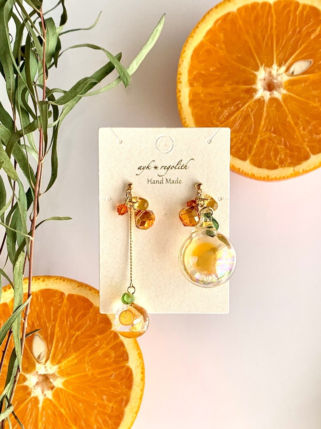[New] Sunset Orange Earrings / Clip-On - 耳环/耳夹 - 玻璃 橘色