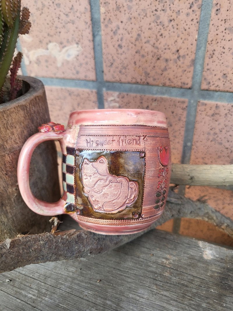猫主人手工刻印马克杯 - 咖啡杯/马克杯 - 陶 粉红色