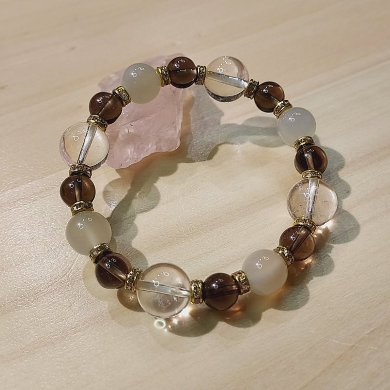 白水晶 茶晶 灰月光石手錬 - 改善运程 - 手链/手环 - 水晶 