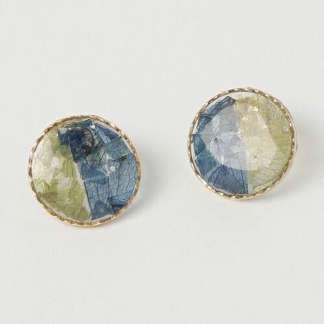 Flower Patchwork Earrings "Blue Green" - 耳环/耳夹 - 植物．花 红色
