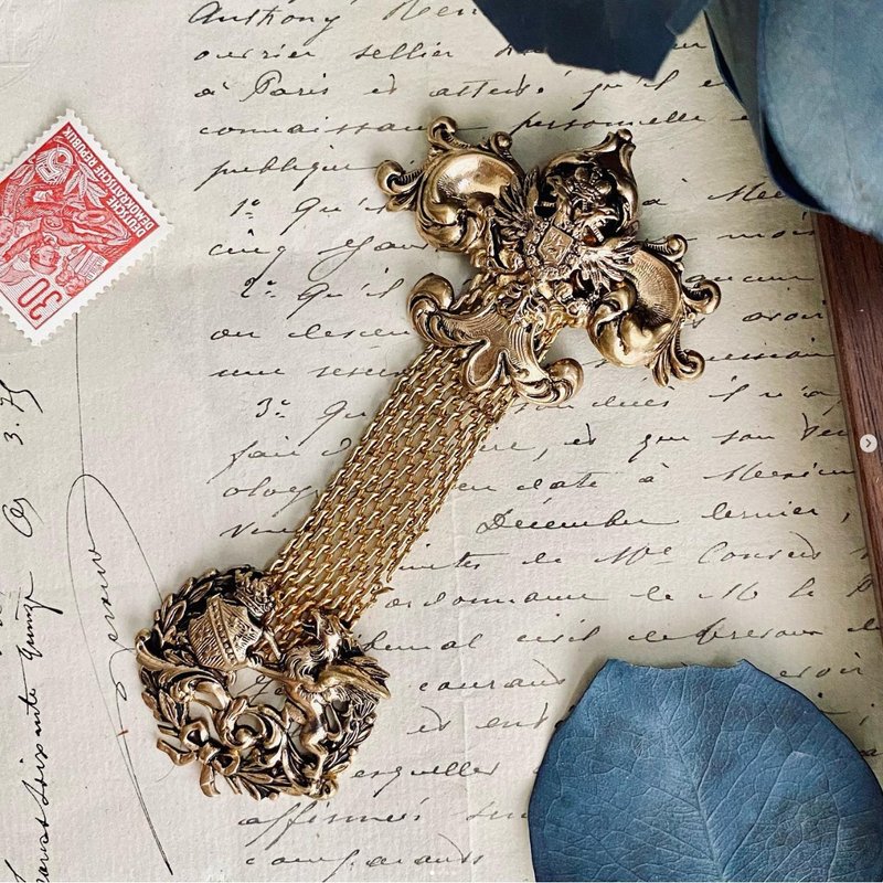 古铜双头鹰垂坠胸针 - 胸针 - 其他金属 金色