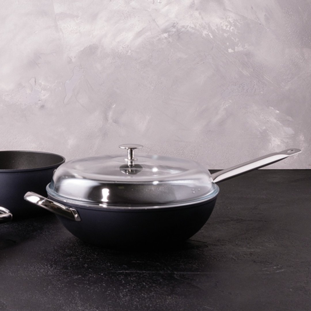 【Sambonet】Midnight Blue 银离子不沾炒锅附盖 32cm-星空蓝 - 锅具/烤盘 - 其他金属 