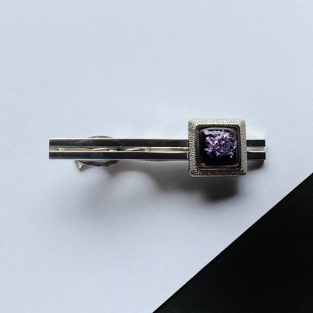 Leaf Chirashi [Amethyst Ametyst] Cloisonne Tie Clip Pure Silver Leaf Leaf Cloisonne - 领带/领带夹 - 其他材质 紫色