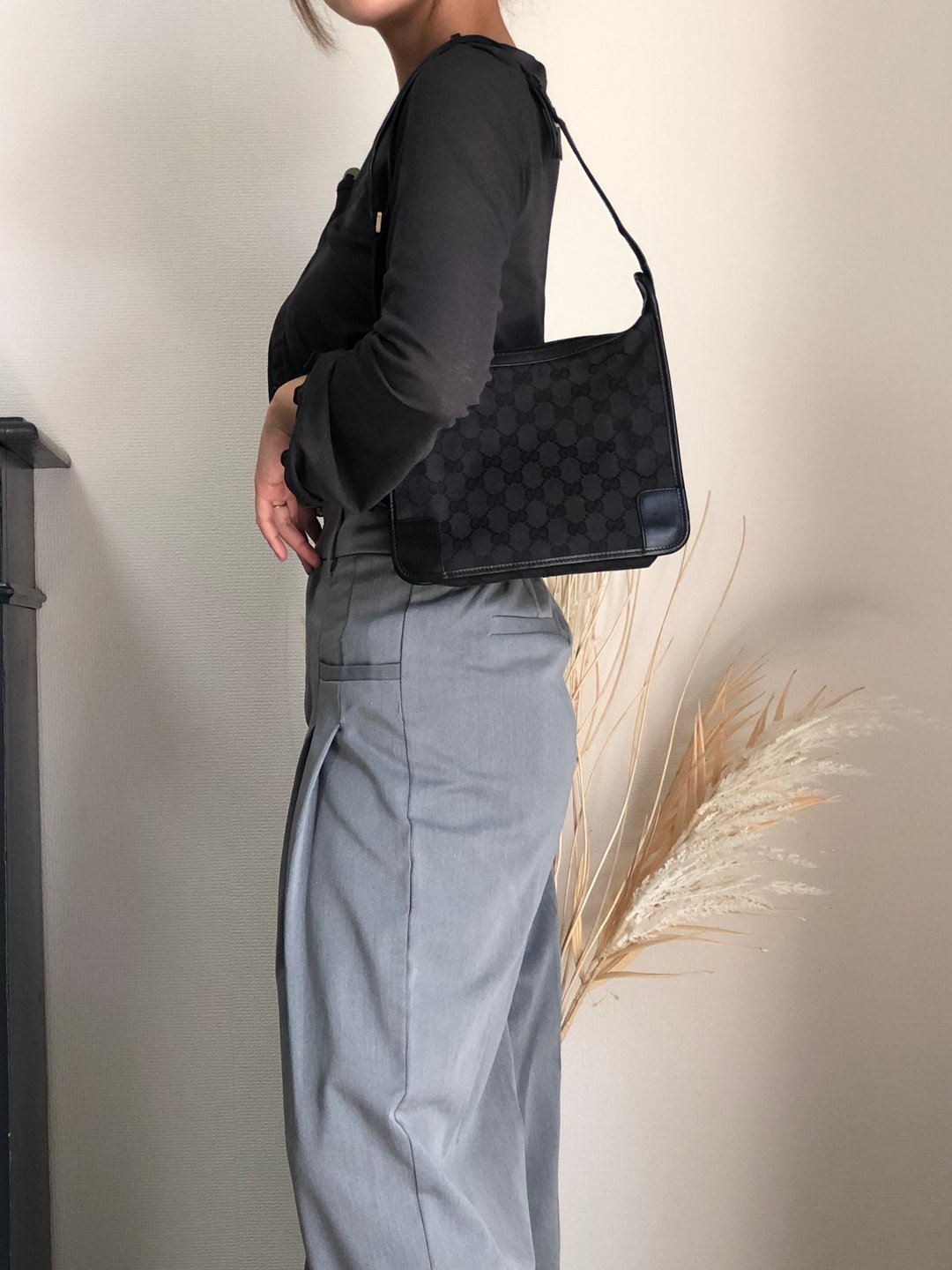 【日本直送 名牌古着包】GUCCI 古驰 GG图纹 手提包 黑色 帆布 001.4209 vintage 古着 55j2fr - 手提包/手提袋 - 棉 黑色