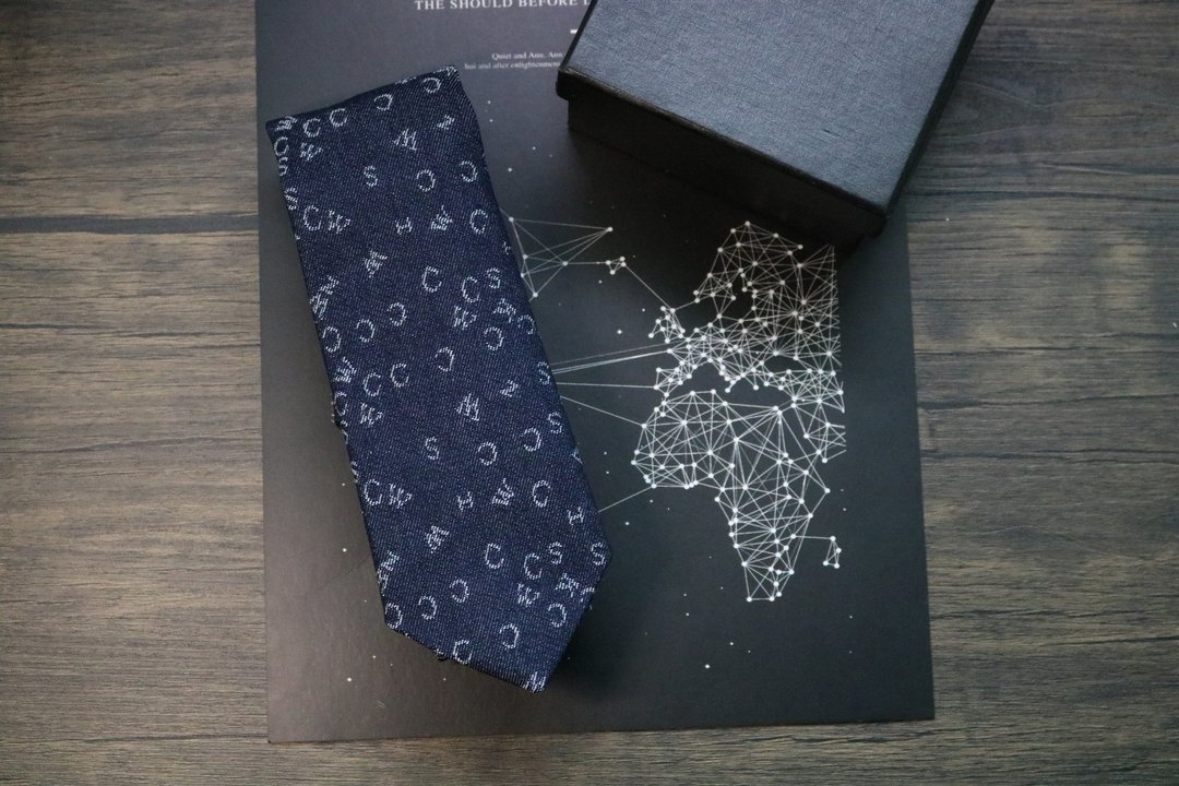 牛仔面料字母印花領帶/雅痞百搭necktie - 领带/领带夹 - 棉 蓝色