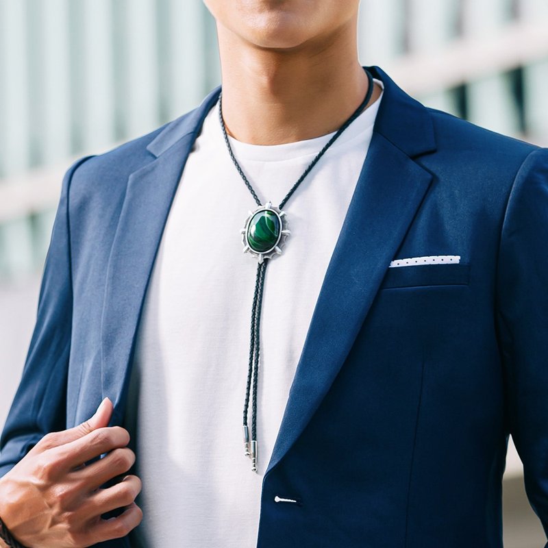 绅士锋芒 保罗领带 Bolo Tie 真皮领绳 皮革项链 长项链 - 领带/领带夹 - 真皮 绿色