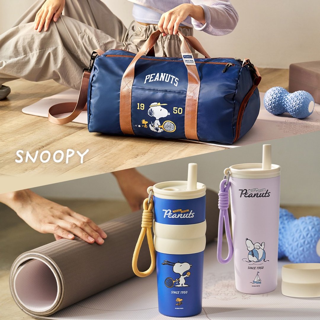 Snoopy 史努比 悠游多功能旅行袋 + 真空吸管保温杯 - 行李箱/行李箱保护套 - 聚酯纤维 