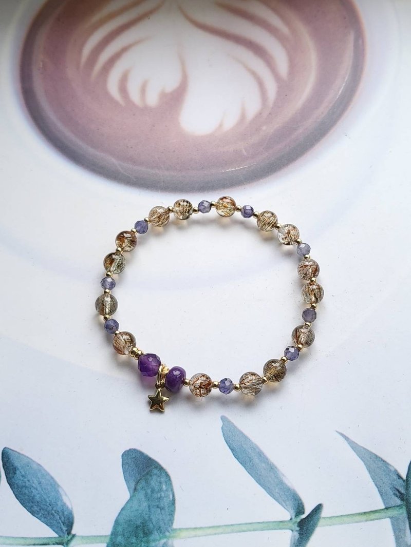 招财/桃花/贵人~黑金超七堇青石紫龙晶紫水晶手链 - 手链/手环 - 水晶 