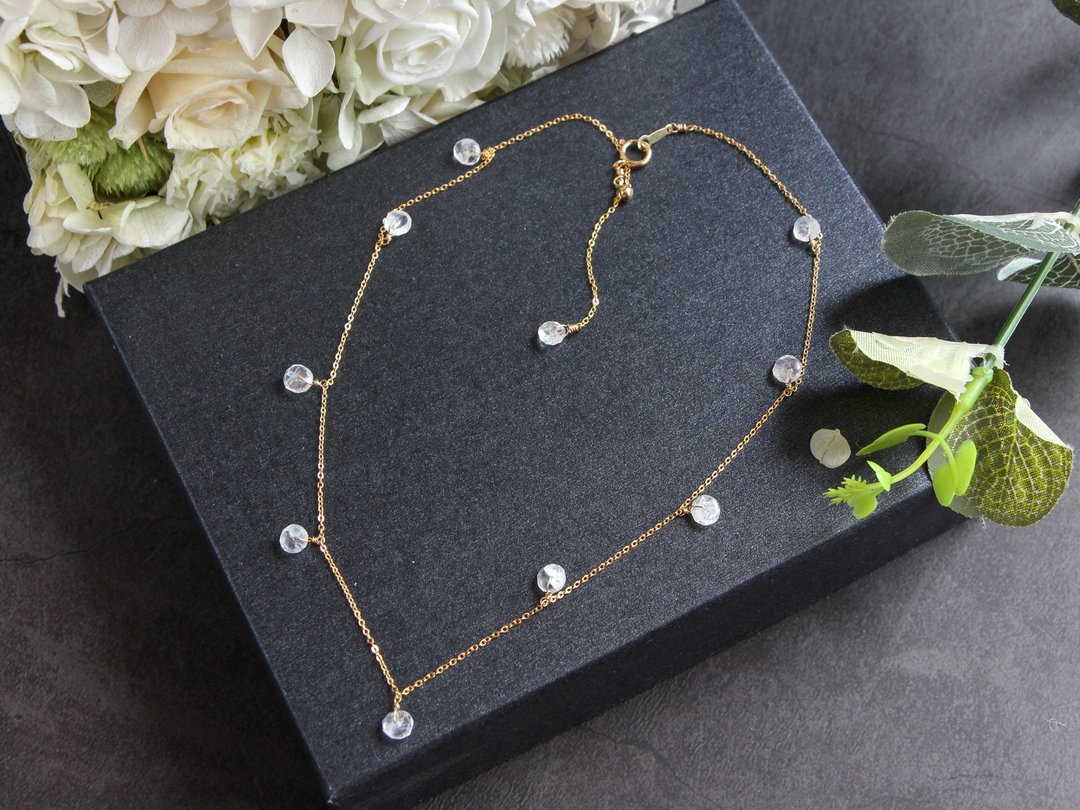14kgf- rainbowmoon stone short necklace(ajustable chain) - 项链 - 宝石 白色