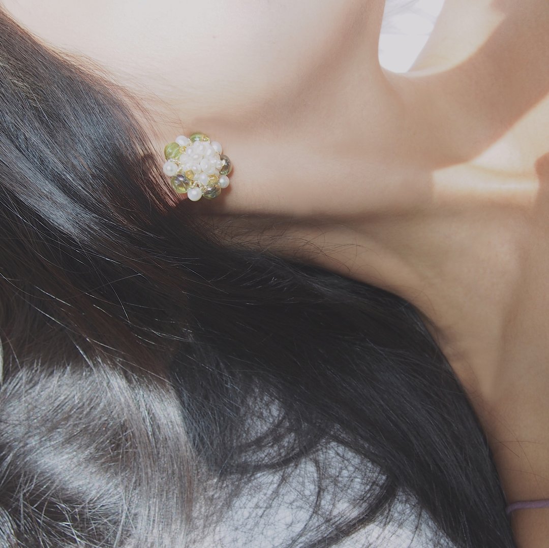 单身绿光花簇耳饰Pearls On Posies-Beading Earring-Green - 耳环/耳夹 - 珍珠 绿色